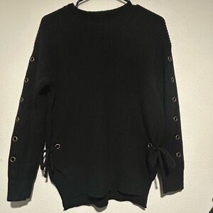 Black Lace-Up Grommet Sweater